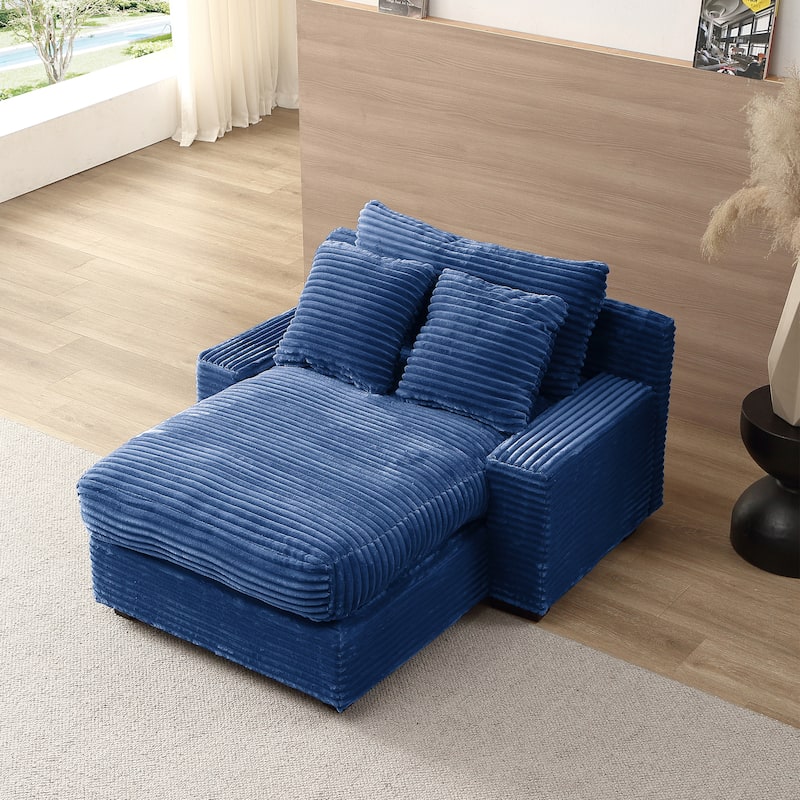 Corduroy Convertible Chair Bed with Removable Back Cushions (350lb) - Blue