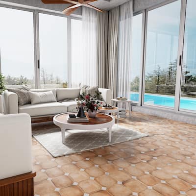 Merola Tile Laverton Octagon Natural with Taco Gris 7-7/8" x 7-7/8" Porcelain Floor and Wall Tile