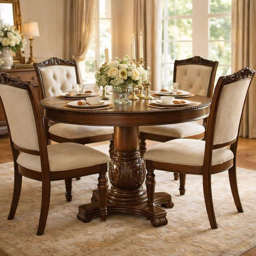 Loki 48 Inch Round Counter Table, Cherry Brown Wood, Molded Trim Design