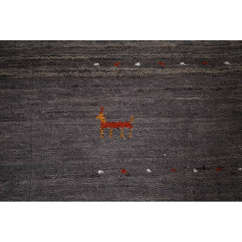 Gray & Brown Striped Gabbeh Indian Area Rug Handmade Wool Carpet - 8'2"x 9'6"