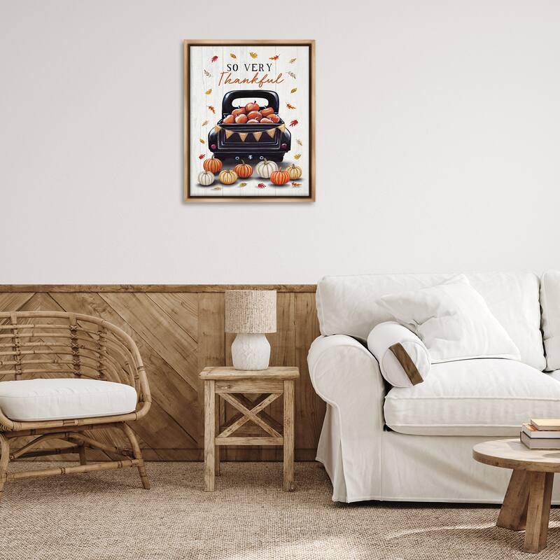 Stupell Autumnal So Very Thankful Framed Floater Canvas Wall Art Design By Elizabeth Tyndall