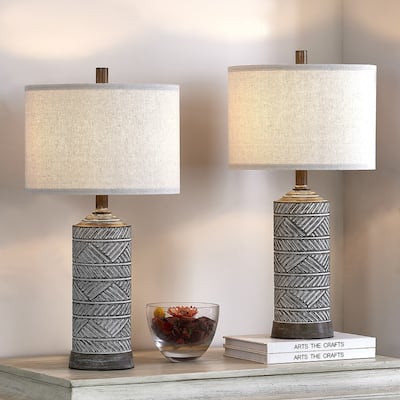 KAWOTI 23inch Distressed Wood-look Table Lamp Set with Bulbs(set of 2) - W12" * H23.25"