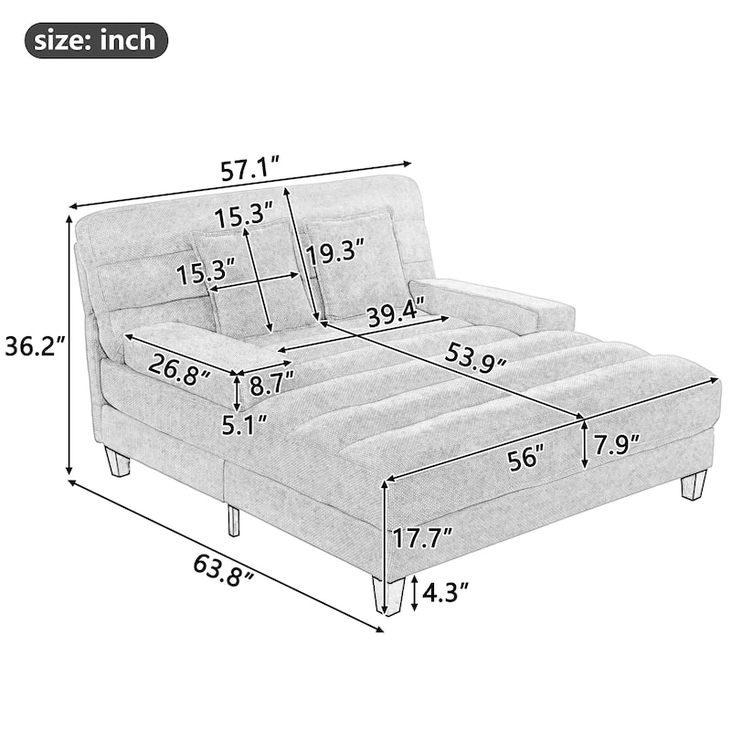 Modern Chaise Lounge Sofa 57.1" Sofa Bed Chenille Upholstered Lounge Sofa Chair