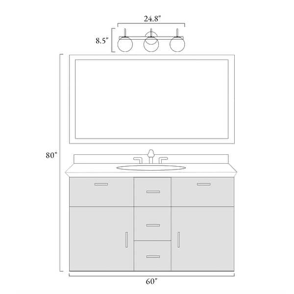 dimension image slide 2 of 5, Aladari Modern Gold 3-Light Bathroom Vanity Lights Opal Glass Wall Sconces
