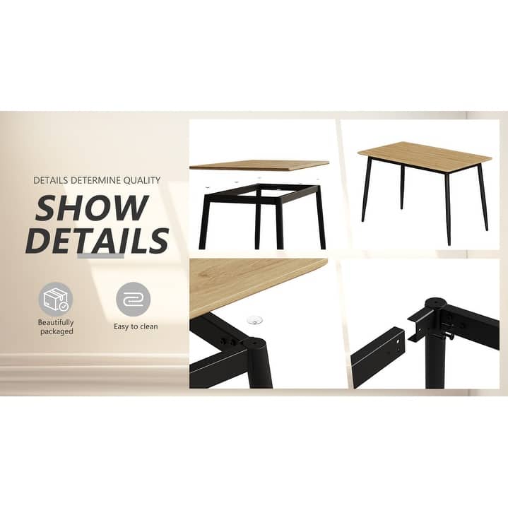 Modern Minimalist Dining Table with Black Metal Legs - Seats 6