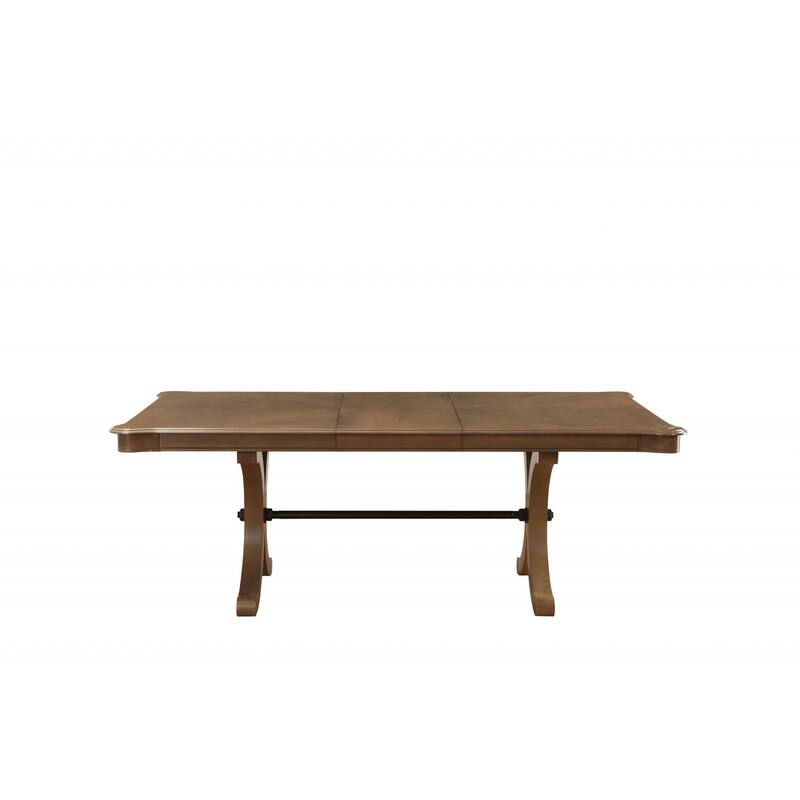 64" Brown Solid Wood Removable Leaf Trestle Base Dining Table