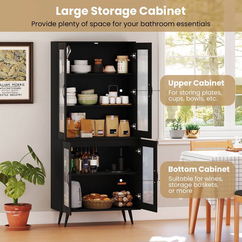 Costway Kitchen Pantry Cabinet with Translucent Fluted Doors & - See Details