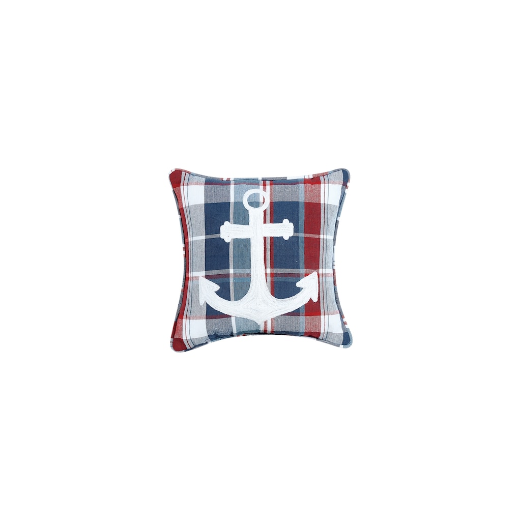 Laurel & Mayfair Picnic Plaid Anchor Embroidered Pillow, 10x10"