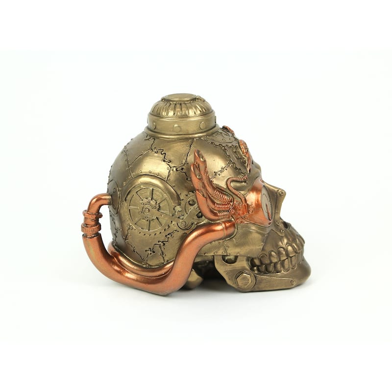 Zeckos Bronze Finish Steampunk Human Skull Resin Statue 7 Inches Long - 5.75 X 7 X 4.75 inches