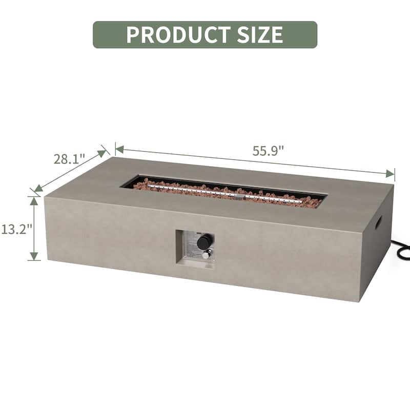 COSIEST Outdoor Rectangle Concrete Fire Pit Table (50,000 BTU)