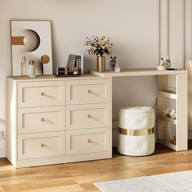 Extendable Makeup Vanity Desk with 6 Drawers