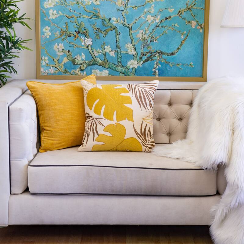 Leaf Pattern Decorative Pillow with Velvet Cover 20x20 Inches