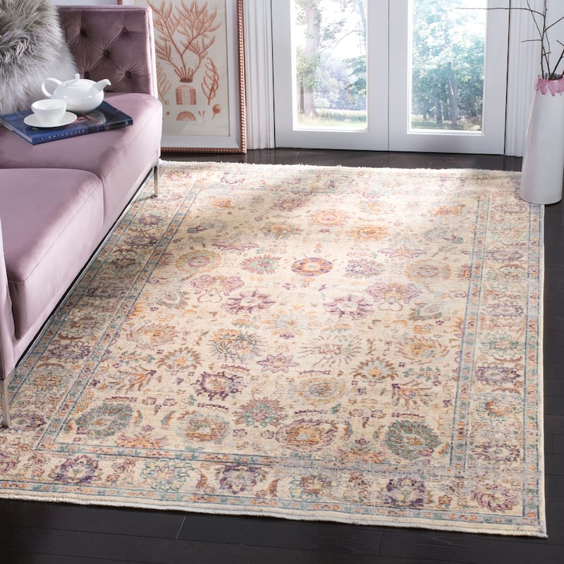 SAFAVIEH Illusion Brooke Vintage Boho Oriental Viscose Rug with - 4' x 6' - Cream/Purple