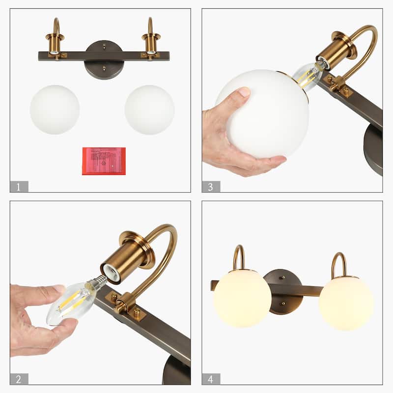 Aladari Modern Gold 3-Light Bathroom Vanity Lights Opal Glass Wall Sconces
