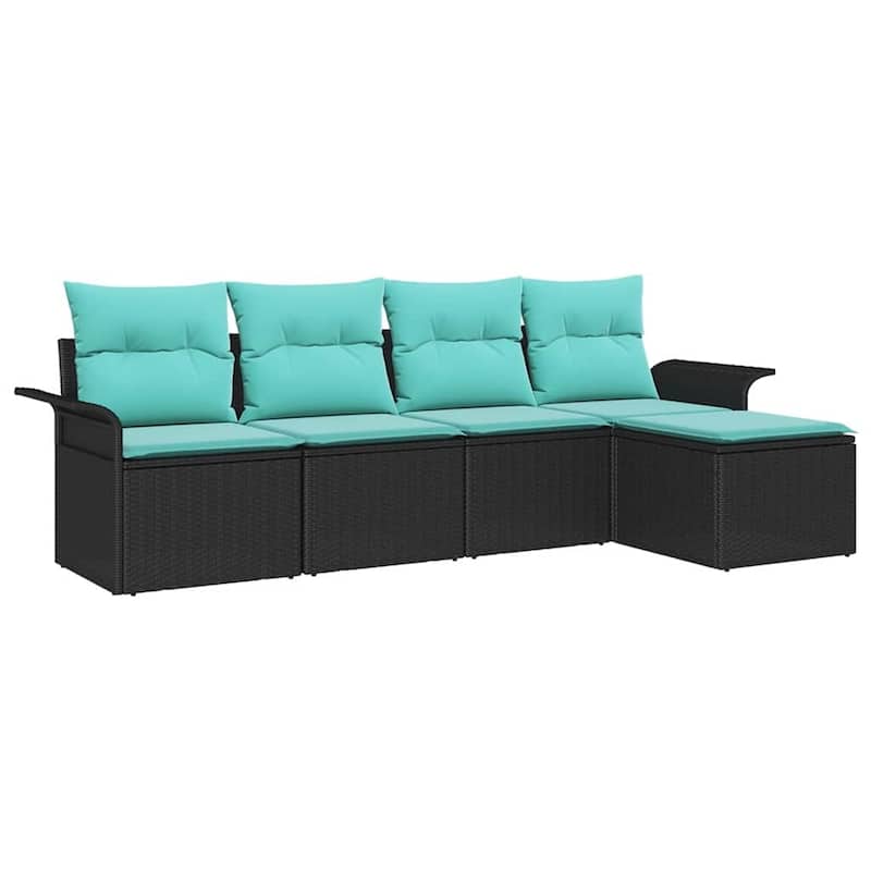 vidaXL 6 Garden Sofa Set with Cushions Black Poly Rattan - 98.8 x 46.1 x 27.2