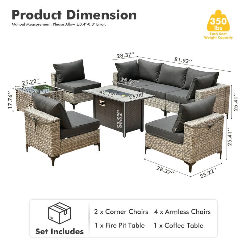 HOOOWOOO 8-piece Outdoor Wicker Sofa Set Patio Sectional Set