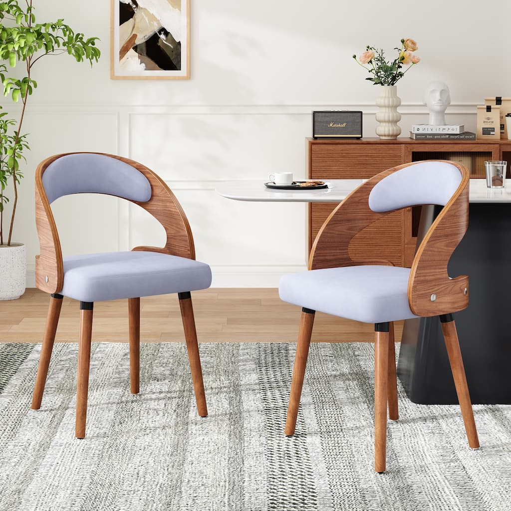 Modern Upholstered Wood Dining Chairs with Curved Backrest (Set of 1)