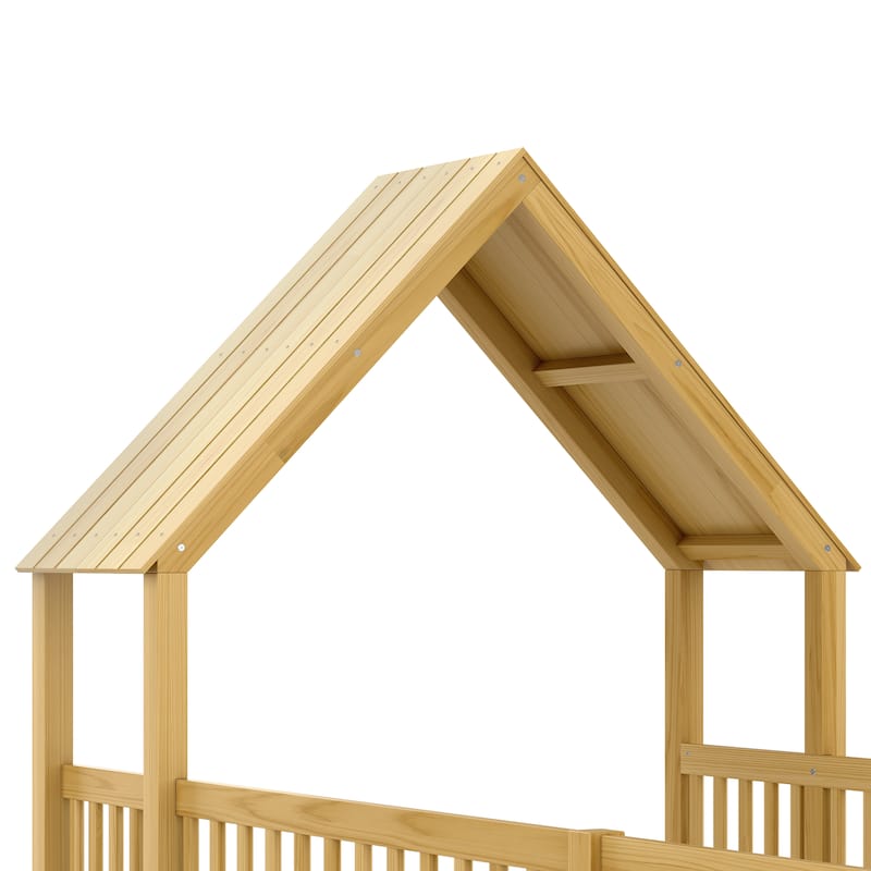 Montessori Floor Bed for Toddler Kids, L Shape House Bed with Door and Guardrails, Double Bed Frame Design for Sleeping and Play