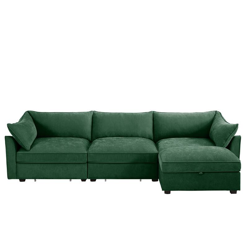 GDFStudio - Chenille L-Shaped 3-Seater 112.6" Sectional Sofa with Ottoman