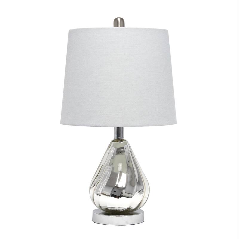 HomeRoots 21" Silver Glass And Metal Scalloped Table Lamp With Gray Drum Shade - 12.00 in. x 20.50 in. x 12.00 in.