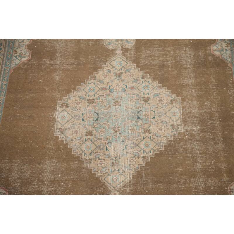 Hand Knotted Oriental 100% Wool Carpet Traditional Medallion Brown Tabriz Area Rug - 10' 11'' X 7' 9''
