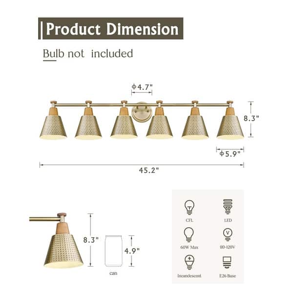 dimension image slide 3 of 10, 3/5/6-Light Modern Bathroom Vanity Light