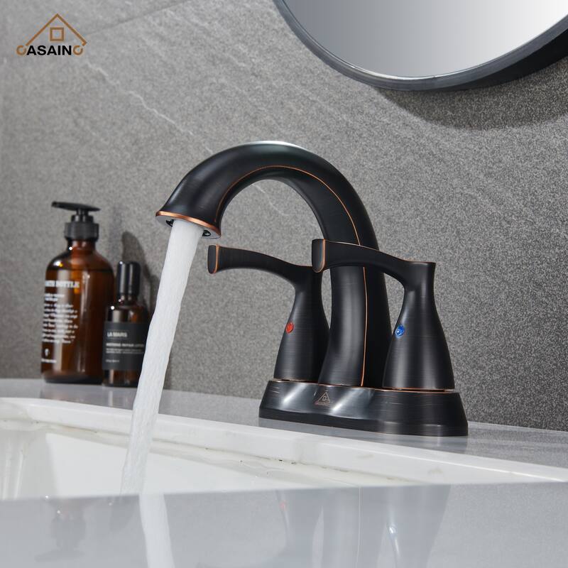 4 in. Centerset Double Handle Bathroom Faucet with Drain Kit Included - Bronze