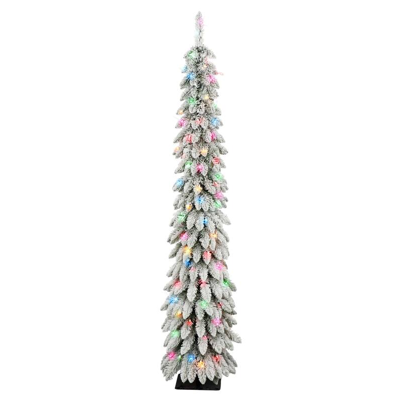 Puleo International 6 ft. Pre-lit Flocked Alpine Pencil Tree - 3