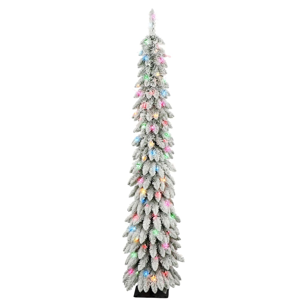 Puleo International 6 ft. Pre-lit Flocked Alpine Pencil Tree - 3