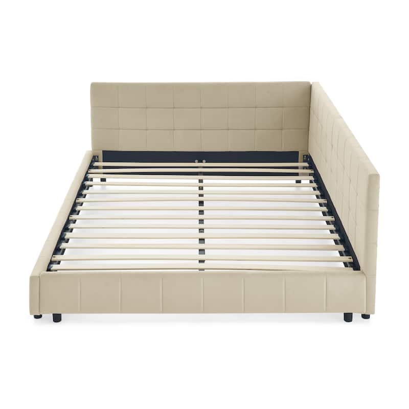 L-shape Frame Sofa Bed Upholstered Tufted Bed Velvet Daybed