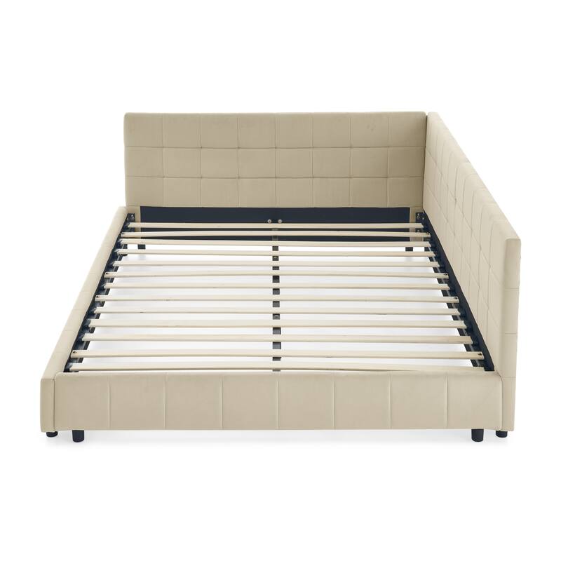 Queen Size Upholstered Velvet Daybed with Backrest and Armrests, Multi-Functional Sofa Bed