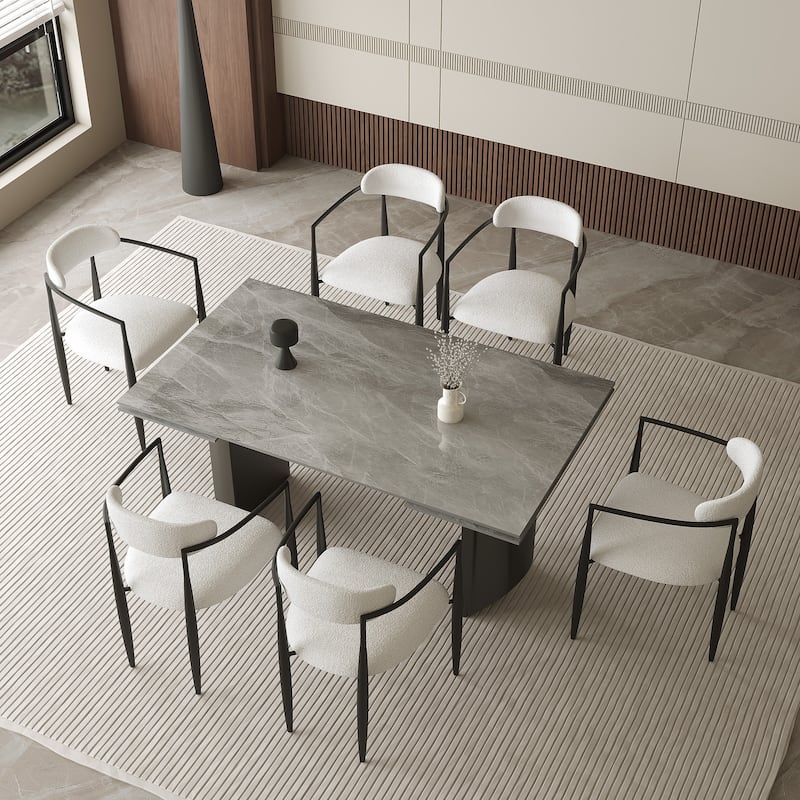 9 - Piece Extendable Sintered Stone Top Double Pedestal Dining Set With 8 Fabric Chairs