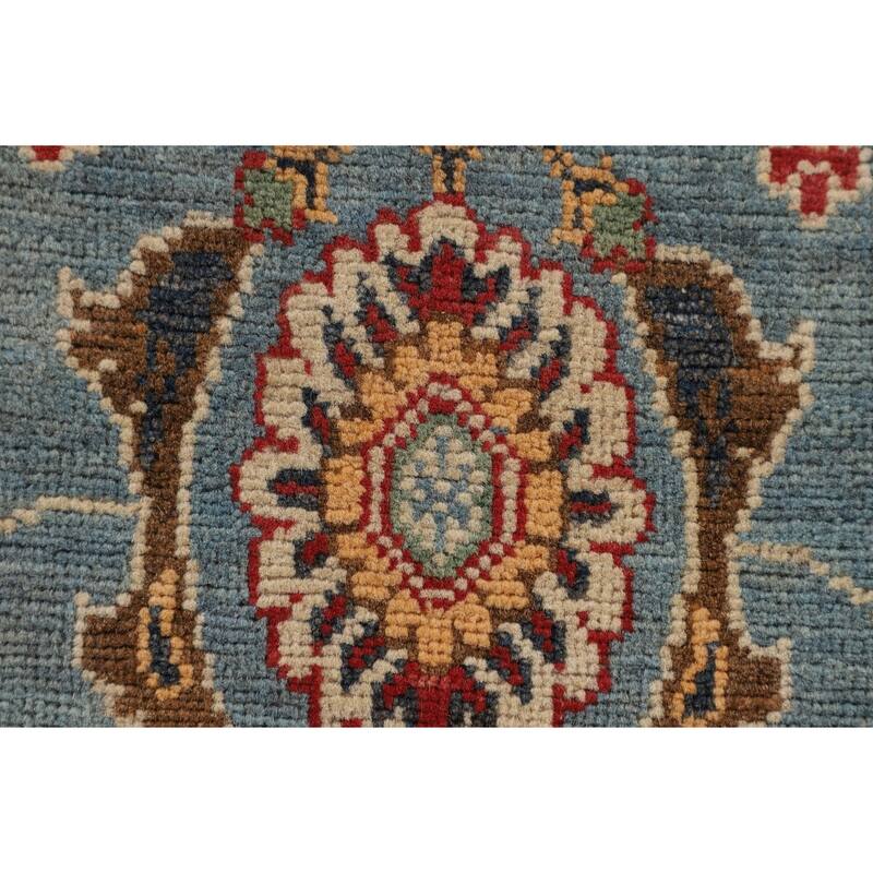Light Blue Kazak Oriental Runner Rug Hallway Handmade Wool Carpet - 2'1" x 5'7"