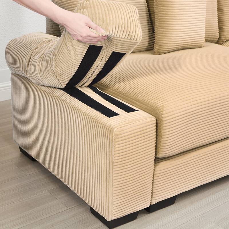Oversized Cloud Modular Sectional Couch,Corduroy Fabric Extra-Wide Armrests Throw Pillows