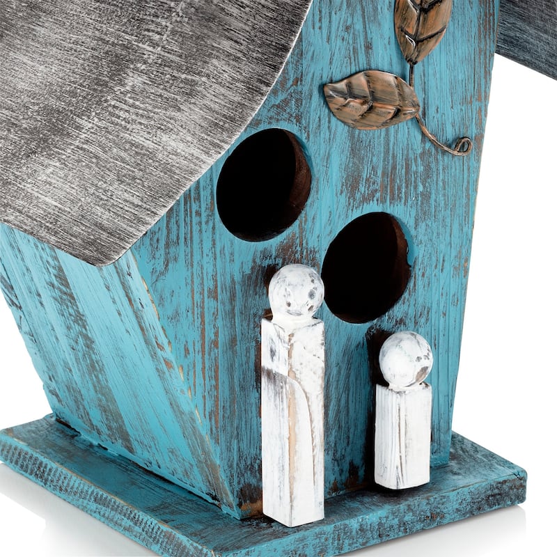 Alpine Corporation 12" Tall Outdoor Hanging Wood and Metal Birdhouse, Blue
