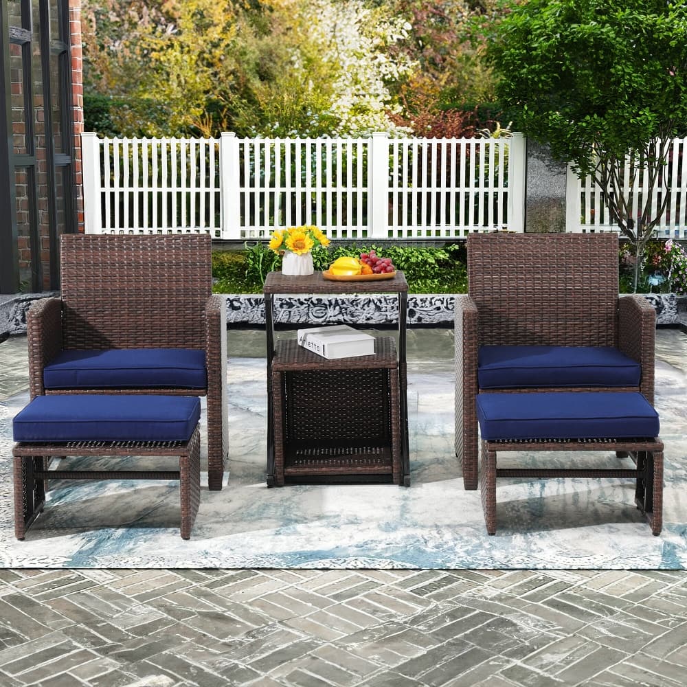 Patio 6 Pieces Wicker Conversation Set with Ottoman and Side Table
