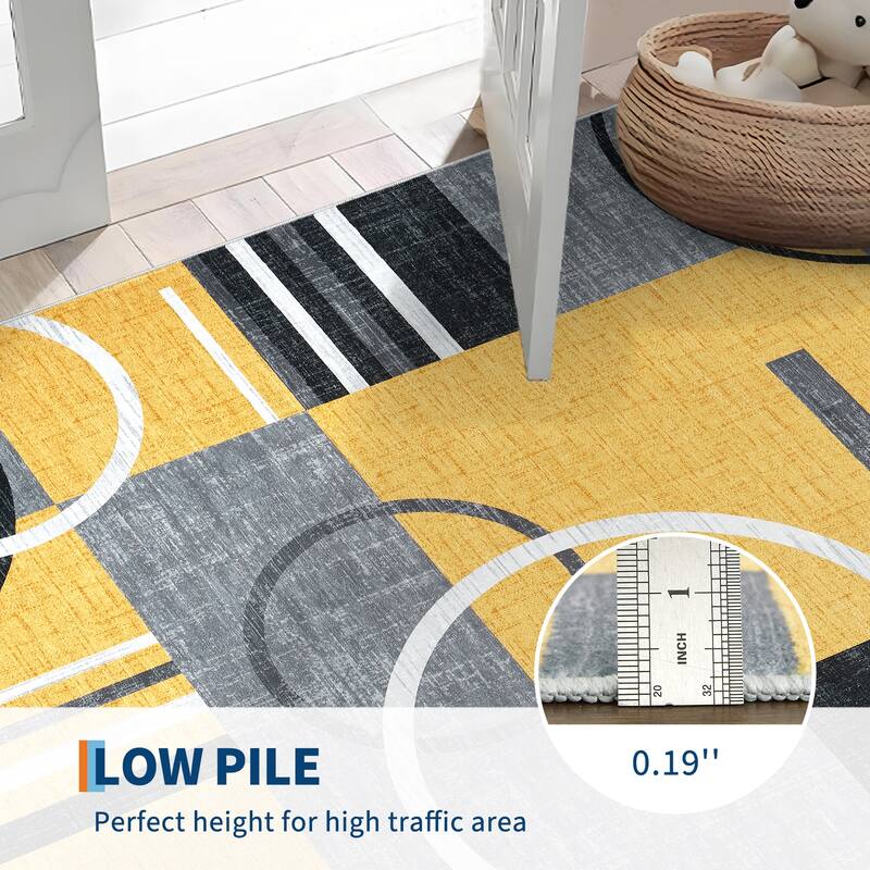 Washable Rugs for Living Room Bedroom Circles Pattern Rug Modern Geometric Area Rug