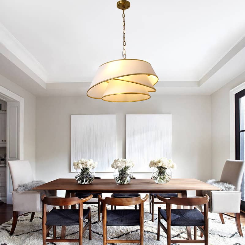Bella Depot 24" Modern Golden Fabric Pendant Light for Dining Room Bedroom Adjustable Vintage Chandelier