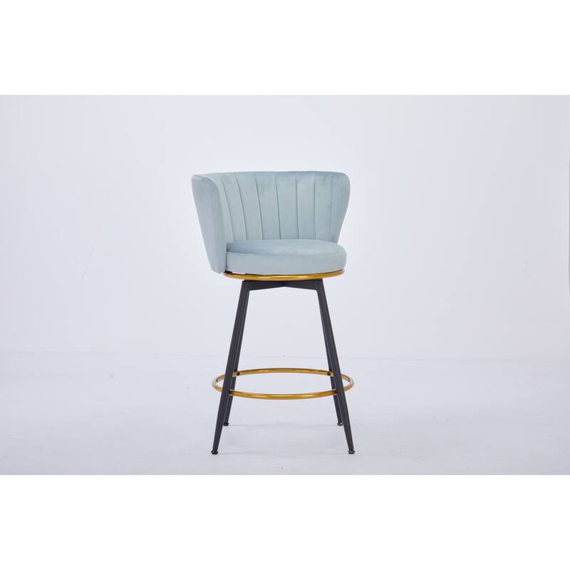 Set of 2 Contemporary Bar Stools with Rounded Padded Velvet Seat and Swivel Function