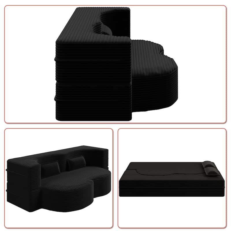 Modern Minimalist Compressed Upholstered Convertible Two-Seater Sofa Bed with 2 Pillows