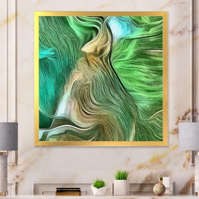 Designart "Liquid Art Waves In Shades Of Green II" Modern Framed Wall Decor