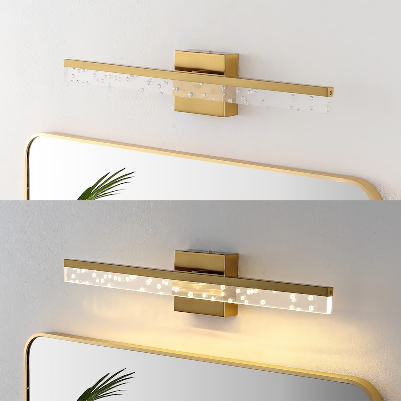 Baxter 22" 1-Light Modern Contemporary 360-Degree Rotatable Iron/Seeded Acrylic Integrated LED Vanity Light, by JONATHAN Y