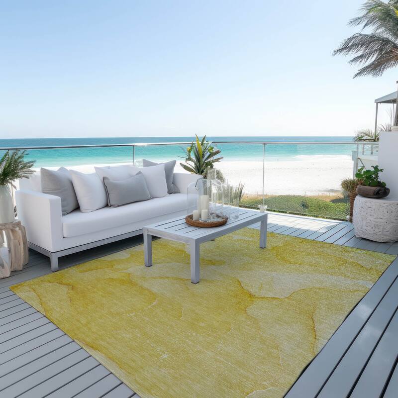 Dax Modern Art-Inspired Weather Resistant Blended Style Outdoor Rug