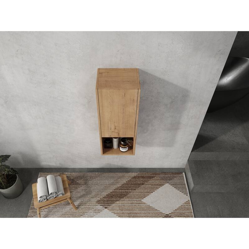 12" Bathroom Side Cabinet, Soft Close Doors, Float Mounting Design, Imitative Oak