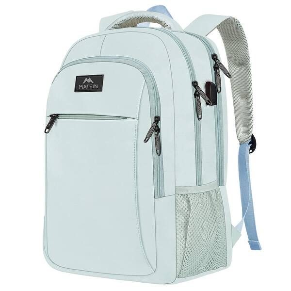 slide 2 of 14, Travel Laptop Backpack, Lightweight Anti Theft School Bookbag for Girls Boys and Students with USB Charging Port Light Blue