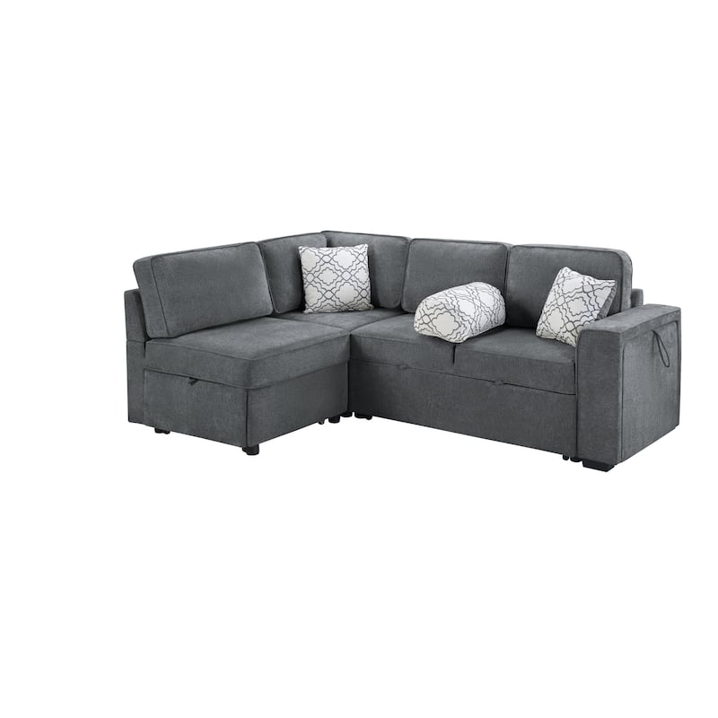L-Shaped Sectional Sofa Convertible Sofa Bed with Dual Pull-Out Sleepers Sofa, Flip-Top Table, USB Ports, Cup Holder and Storage