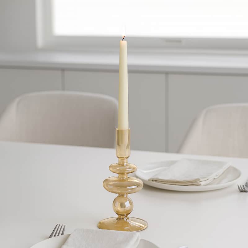 Sculptural Glass Candle Holder with Rounded Accent Base - Modern Tabletop Candle Holder for Any Room