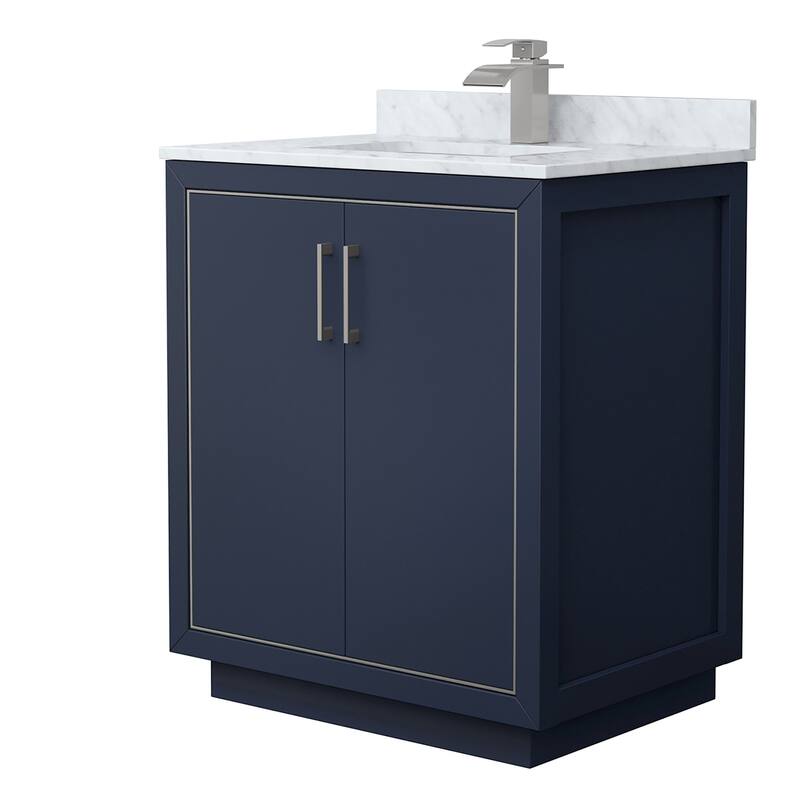 Wyndham Collection WCF1111-30S-NAT-MXX Icon 30" Free Standing Single - Dark Blue / Brushed Nickel Hardware