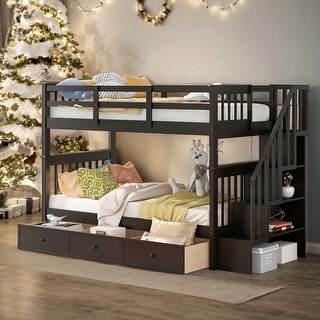 Simple Twin Over Twin Bunk Bed With Three Drawers For Bedroom,Kids