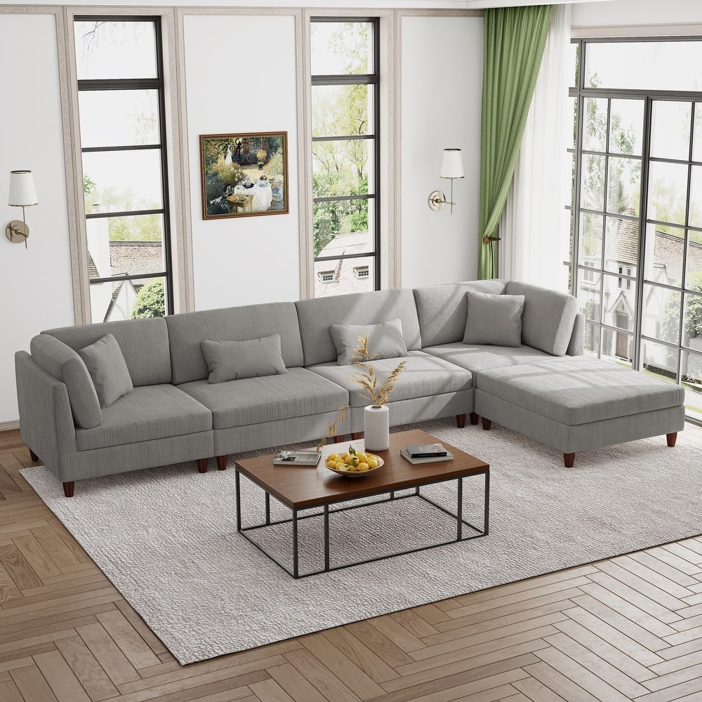 Modern Modular Corduroy Sectional Sofa with Ottoman